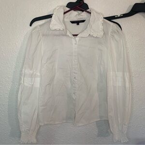 Walter Baker White Ruffled Collar Button-Down Blouse